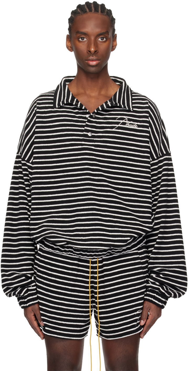Polo tričko Rhude Striped Polo with Short Sleeves Čierna | RHPS24SW08611119