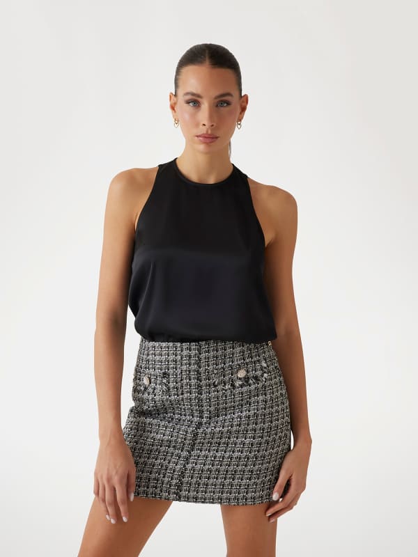 Sukňa GUESS Sleeveless A-Line Satin Top Čierna | W5RH47WFQC2, 0
