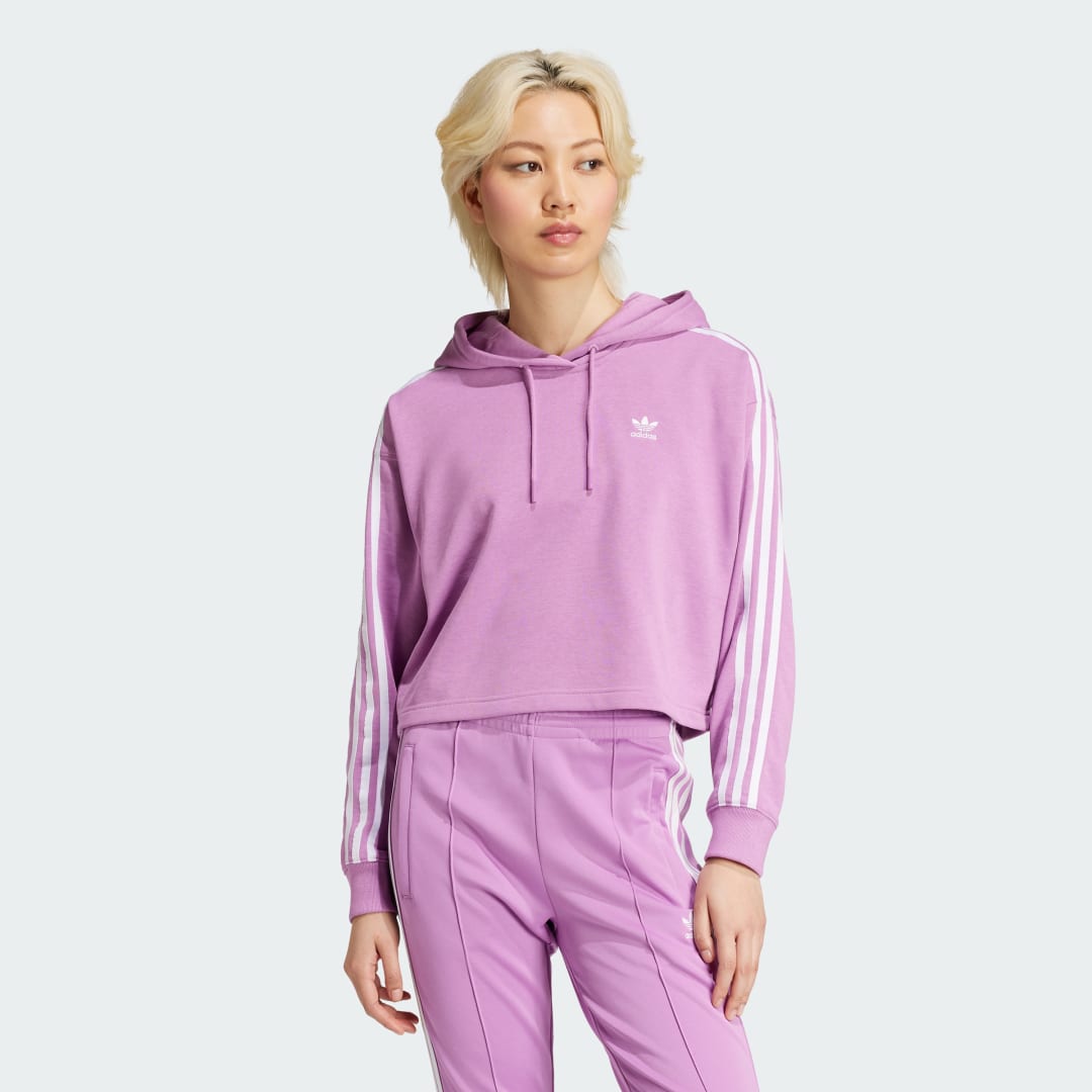 Mikina adidas Performance Adicolor 3-Stripes Cropped Hoodie Fialová | IY4677, 0