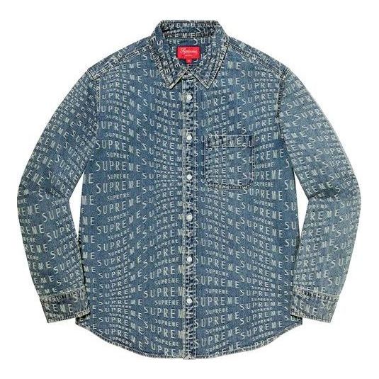 Košeľa Supreme Warp Jacquard Logos Denim Shirt Modrá | SUP-SS21-697