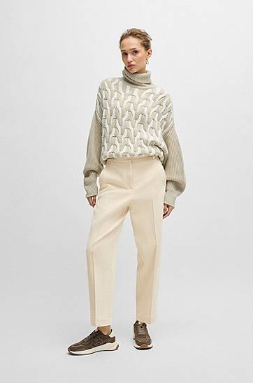 Nohavice BOSS Relaxed-Fit High-Waisted Velvet Corduroy Trousers Béžová | 50528588, 1