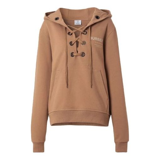 Mikina Burberry Loose Fit Hoodie With Lace Up Neckline Hnedá | 80386901, 0