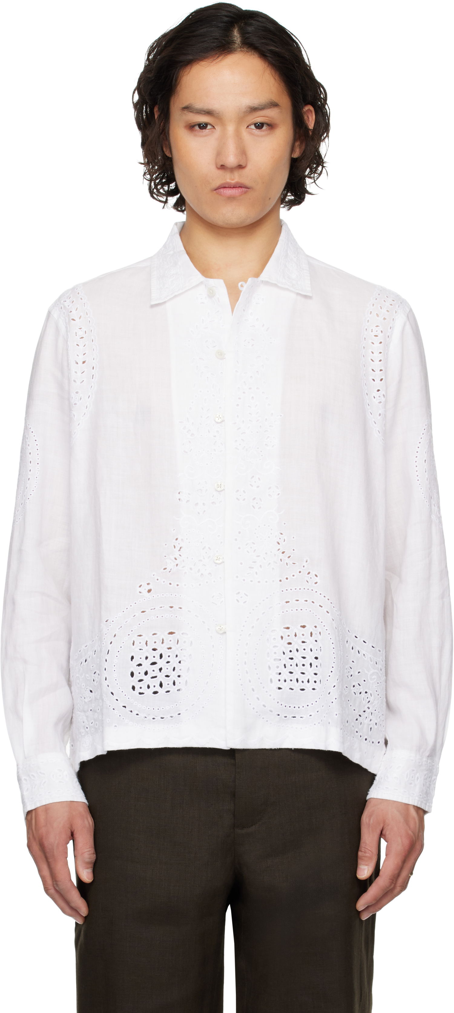 Košeľa Bode Bode Belvoir Eyelet Shirt Biela | MRS25SH039, 0