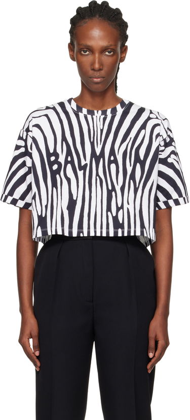 Crop Top Balmain Zebra Print 'Balmain' Cropped Short-Sleeve T-shirt Rôznofarebný | FF0EE140GF19, 0
