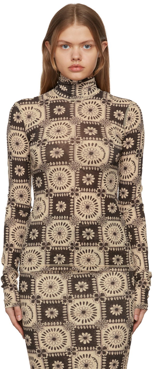 Tričko Nanushka Harri Tile Print Turtleneck Top Béžová | NW22RSTP00977, 0