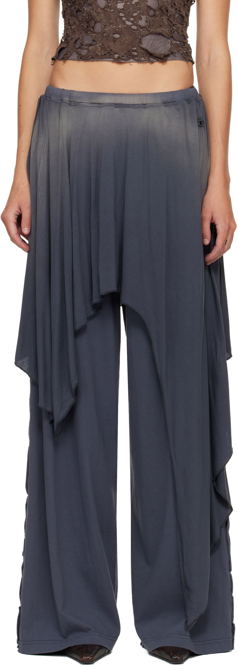 Nohavice Diesel P-Kirpalong Draped Wide-Leg Trousers Šedá | A18545 0AGBA