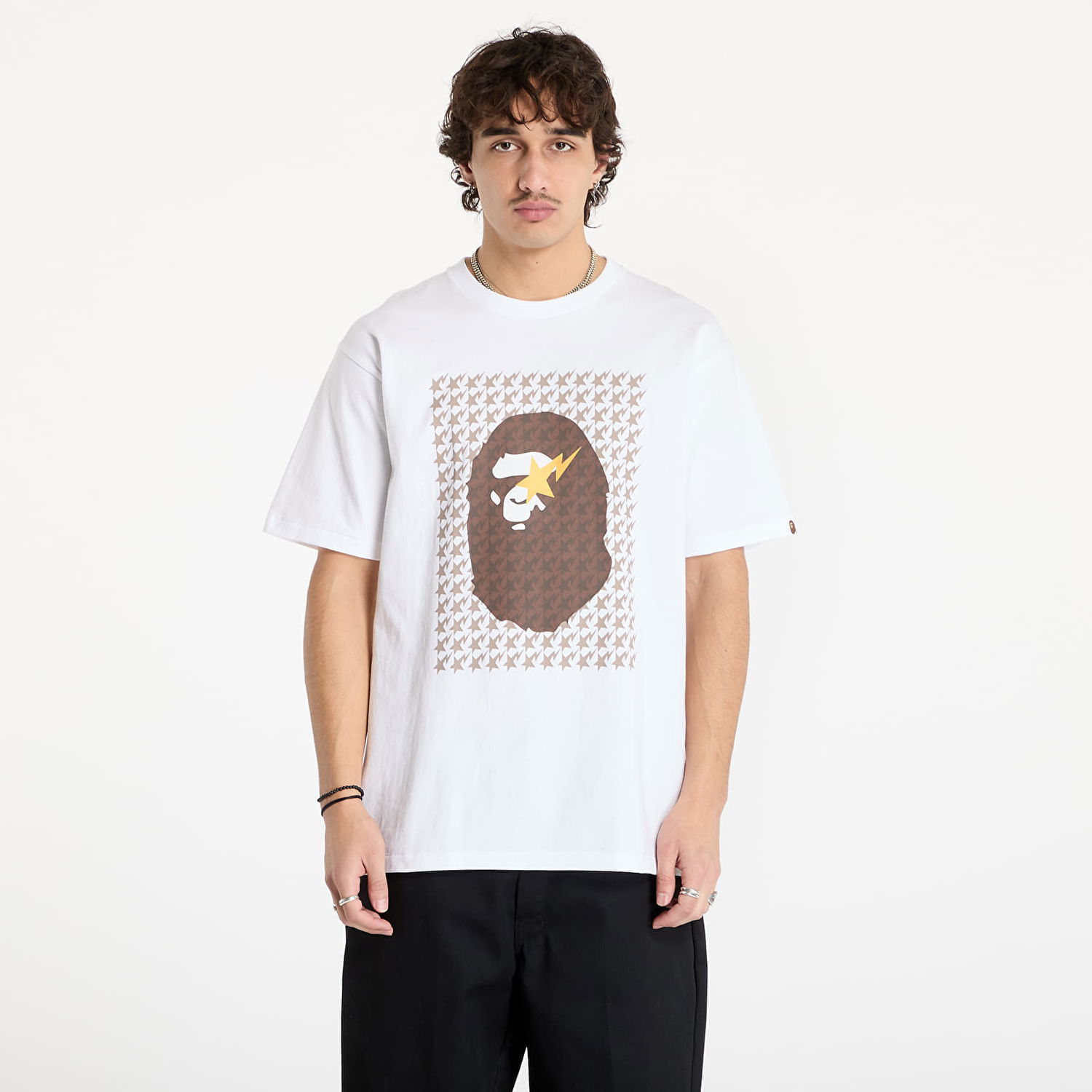 Tričko BAPE Houndstooth Ape Head Graphic T-Shirt Biela | 001TEK801035M WH7, 0