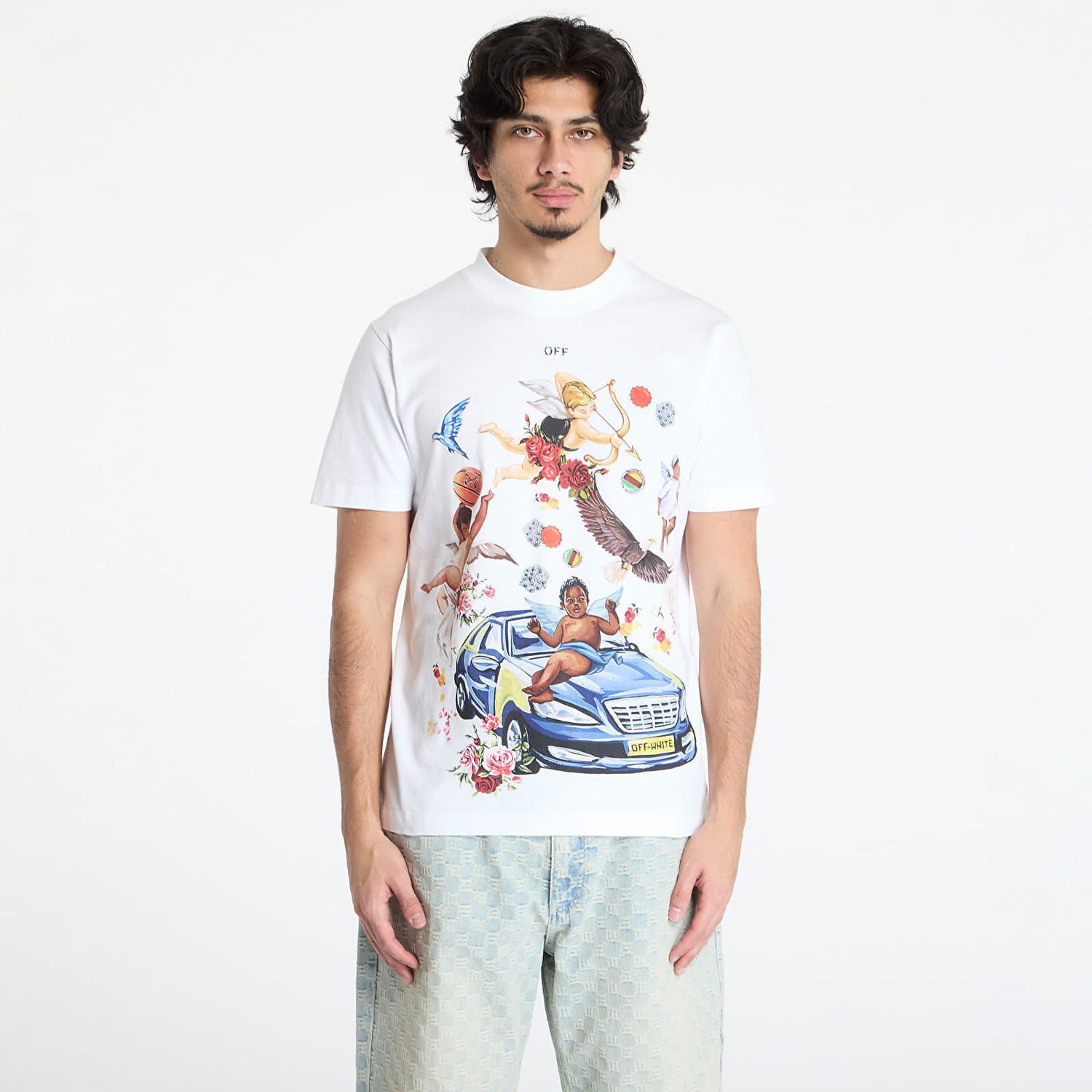 Tričko Off-White Off-White Fresco Car Slim Fit Short Sleeve T-Shirt Biela | OMAA027S25JER0030110, 0