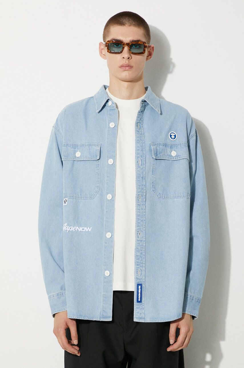 Košeľa AAPE by A Bathing Ape AAPE Regular Fit Denim Shirt Modrá | AAPSTM8472XXM, 0