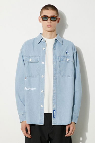 Košeľa AAPE by A Bathing Ape AAPE Regular Fit Denim Shirt Modrá | AAPSTM8472XXM, 0