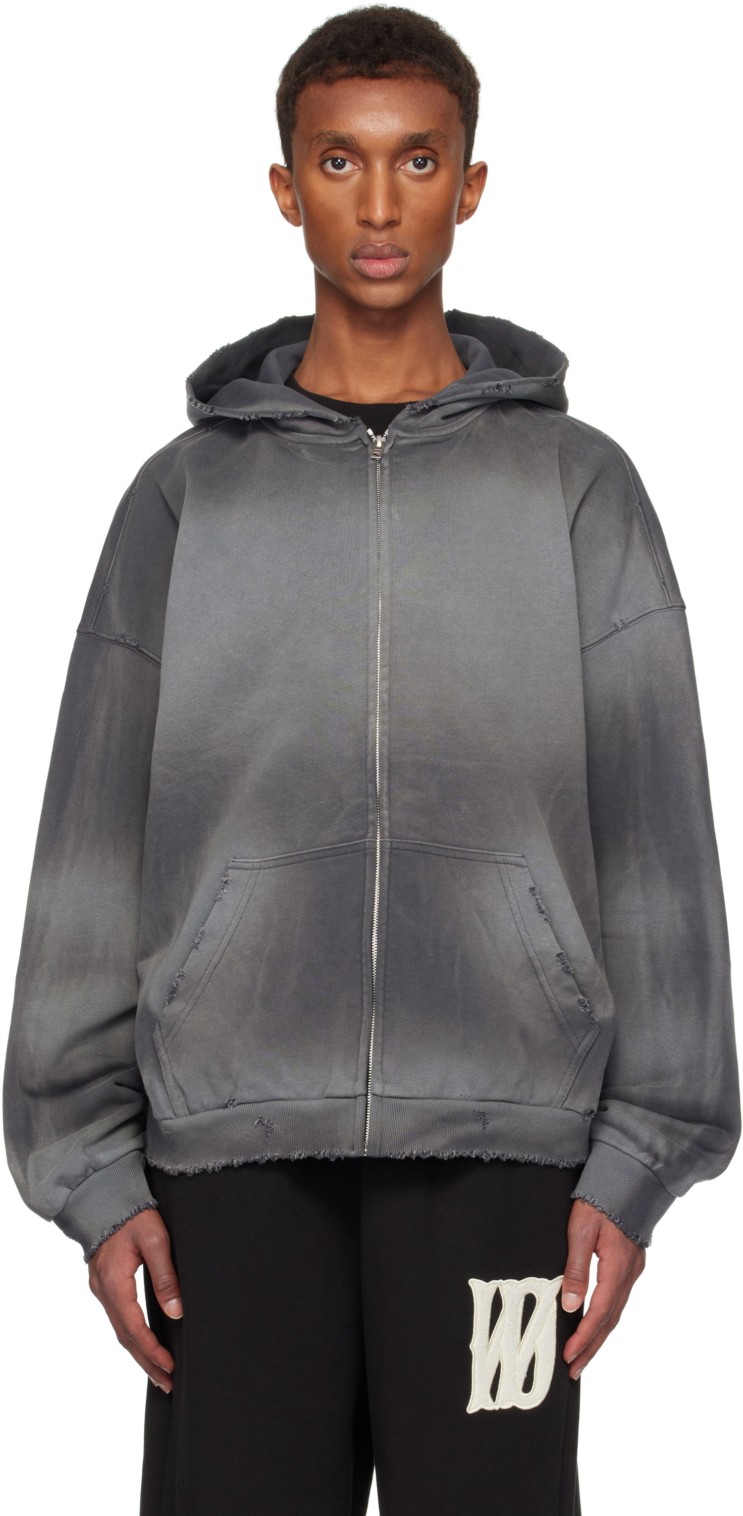 Mikina We11done We11done Distressed Zip-Up Hoodie Šedá | WD-TJ3-24-833-U-CH, 0