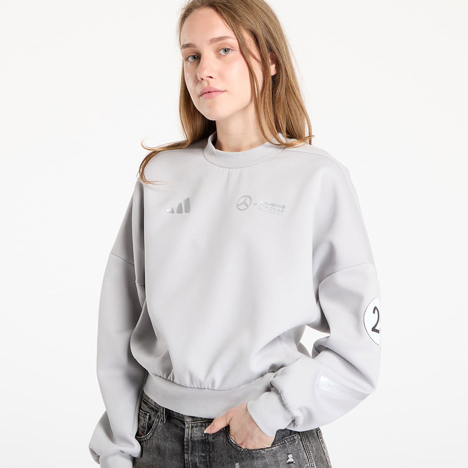 Mikina adidas Performance Mercedes Cropped Sweatshirt Šedá | JW3480, 1