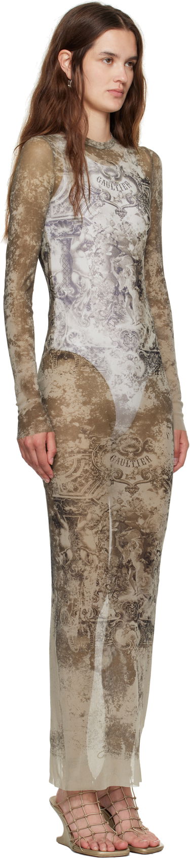 Šaty Jean Paul Gaultier Jean Paul Gaultier 'The Long Médaillon' Mesh Maxi Dress Béžová | 25/03-W-DR023-M006P-6965, 1