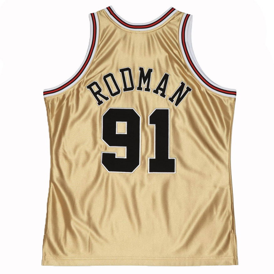 Dres Mitchell & Ness Chicago Bulls Dennis Rodman 75th Swingman Jersey Metalická | SMJY4398-CBU97DRDGOLD, 1