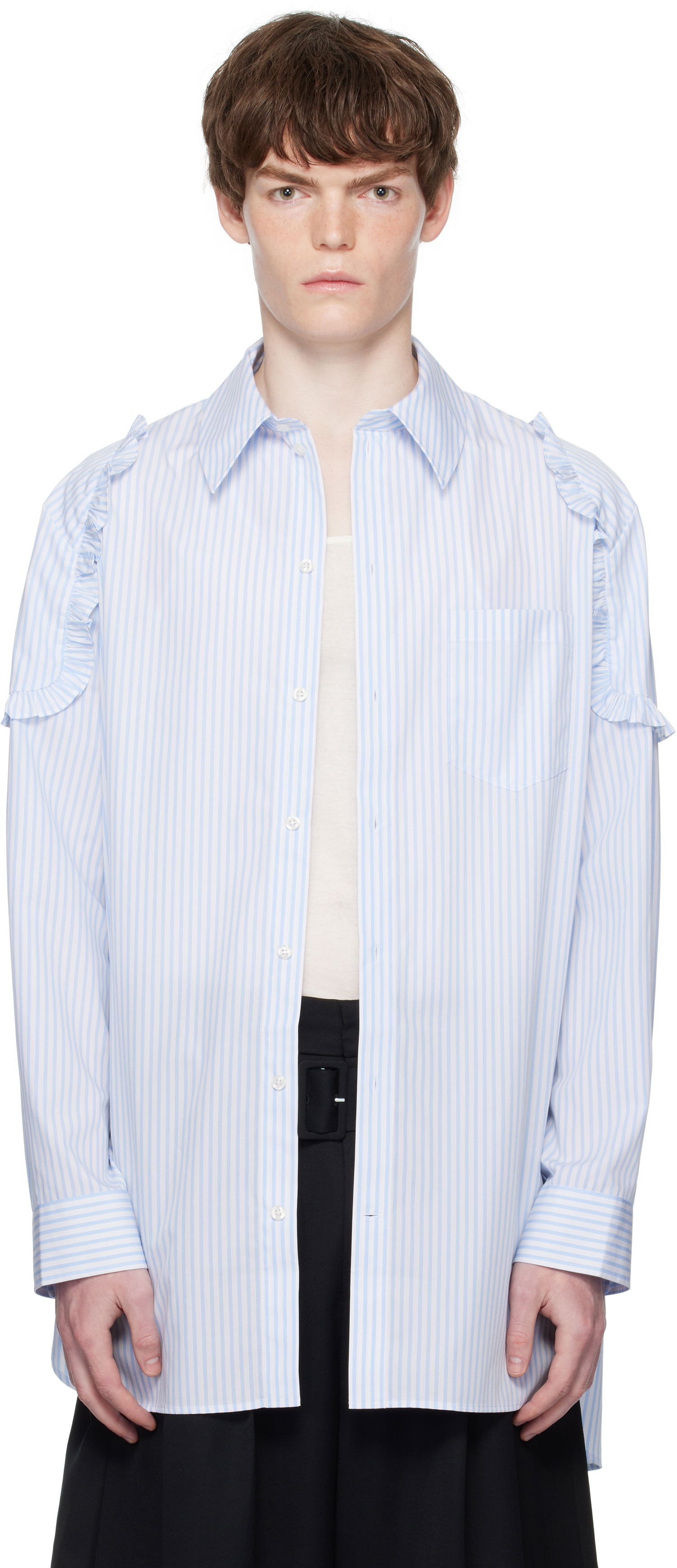 Košeľa Simone Rocha Simone Rocha Ruffle Shoulder Patch Tunic Shirt Modrá | 5383 1026, 0