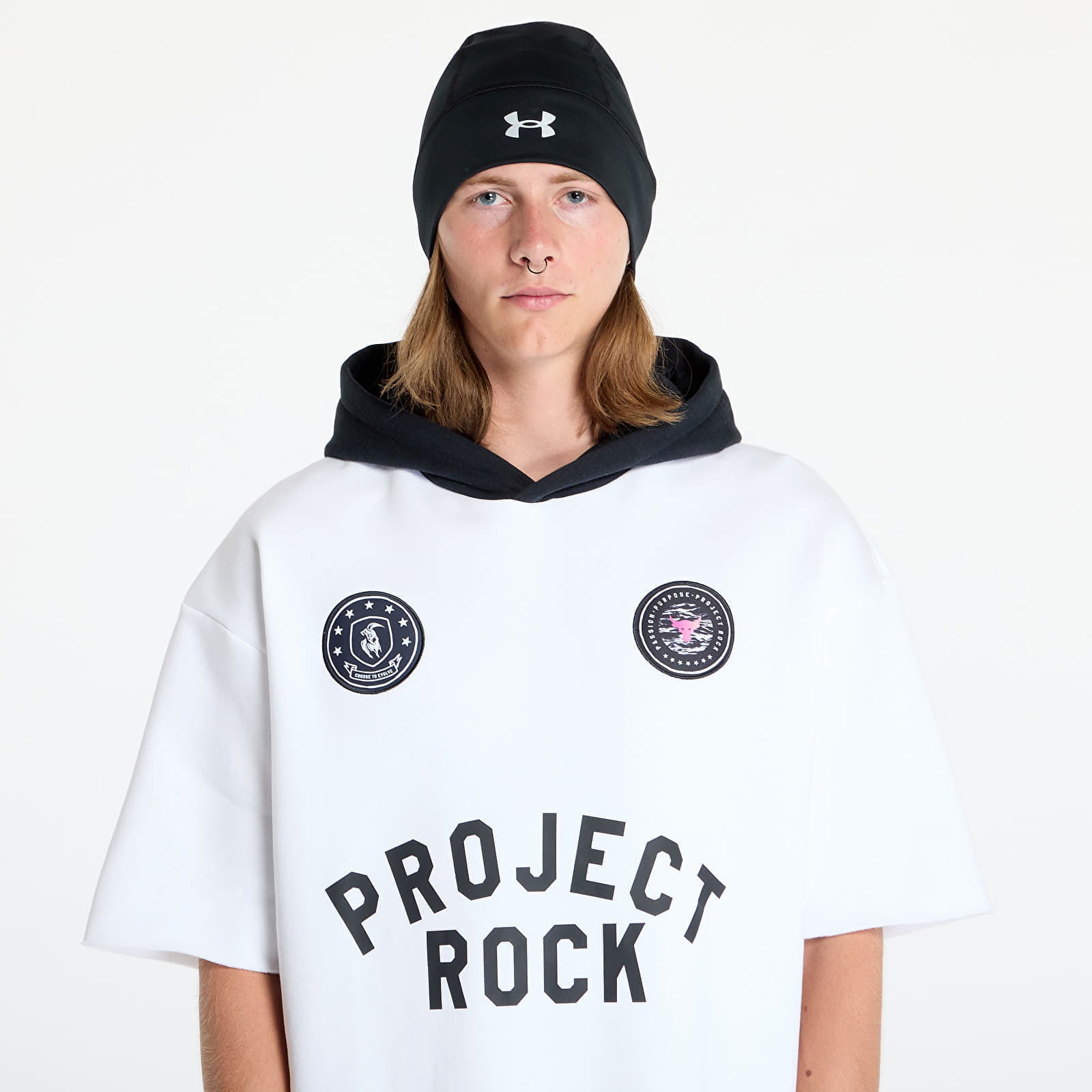 Project Rock Icon Fleece SS Hoody BOH White/ Black