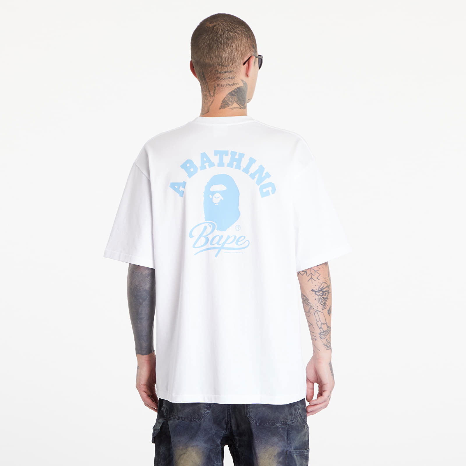 A BATHING APE Cursive College Logo Relaxed Fit Short Sleeve Tee White