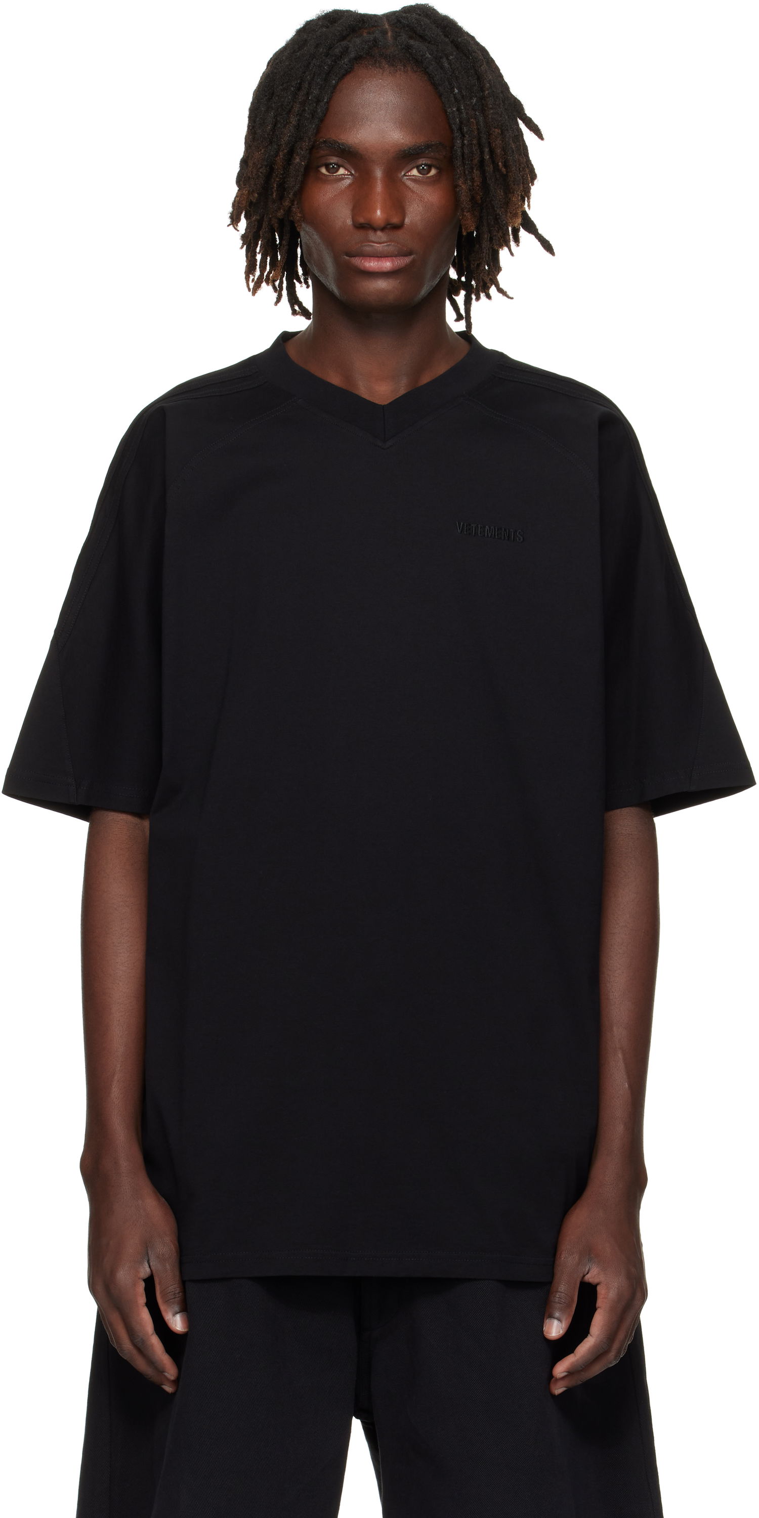 Tričko VETEMENTS Cut-Up V-Neck T-shirt Čierna | UH76TR260B, 0