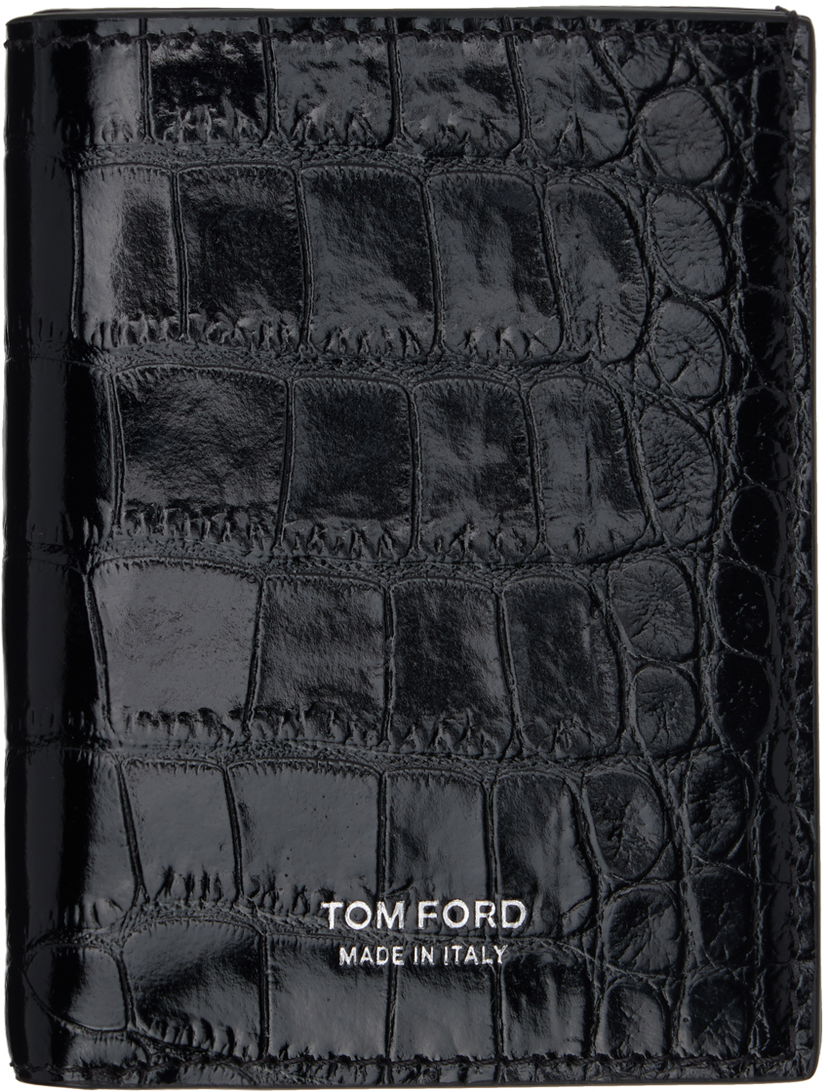 Peňaženka Tom Ford Black Shiny Printed Croc T Line Folding Wallet Čierna | Y0279-LCL439S