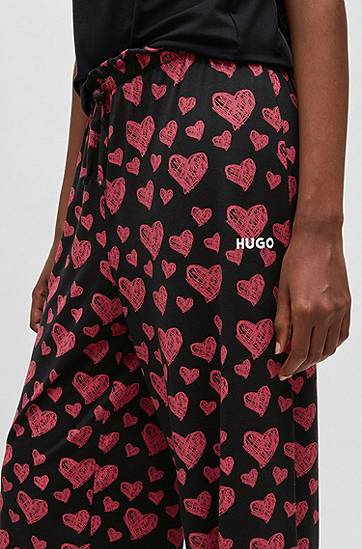 Pyžamo BOSS Jersey Pyjama Bottoms with Heart Print Čierna | 50534299, 1