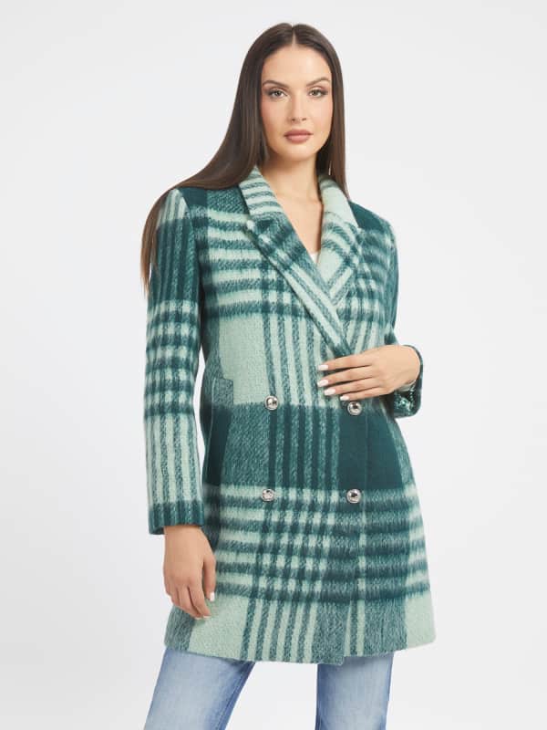 Bunda GUESS Wool Blend Check Tyrkysová | W3BL74WFVO0, 0