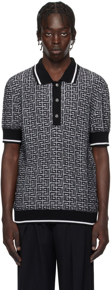 Polo tričko Balmain Black & White Labyrinth Knit Polo Shirt Čierna | EH1GB020KI03, 0