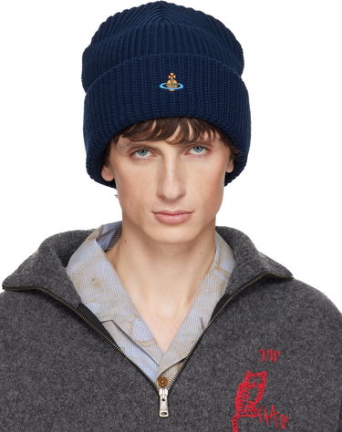 Kulicha Vivienne Westwood Vivienne Westwood Ribbed Knit Orb Logo Beanie Navy | 8102000A-K0065-, 0