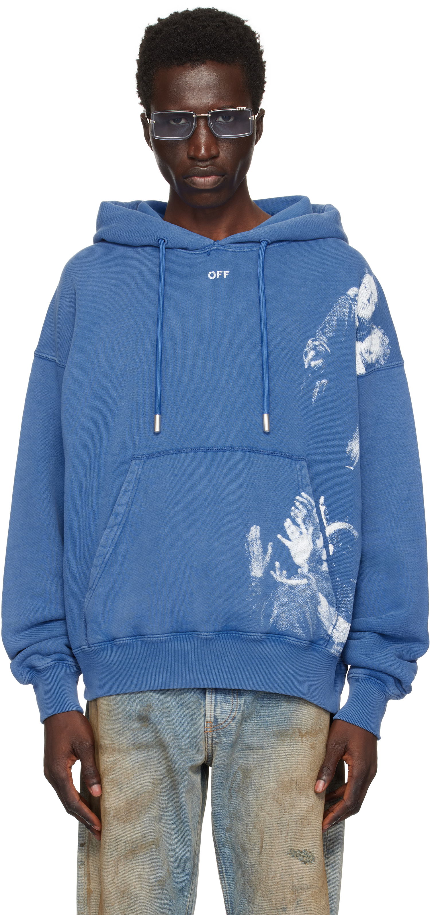 Mikina Off-White Blurred Mary Print Skate Hoodie Modrá | OMBB085F24FLE00D4501, 0