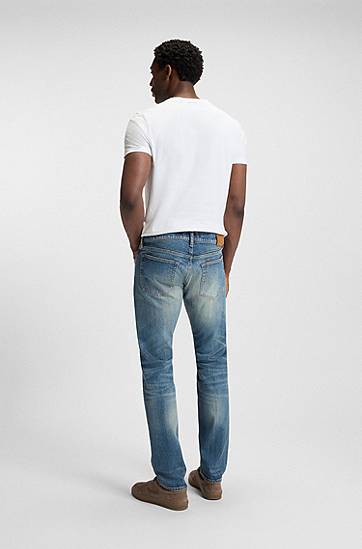 Džínsy BOSS BECKHAM x BOSS Slim-Fit Vintage-Wash Jeans Modrá | 50549119, 1