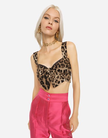 Crop Top Dolce & Gabbana Dolce & Gabbana Bow Detail Leopard Print Poplin Top Hnedá | F74H5THS5E3HY13M, 1