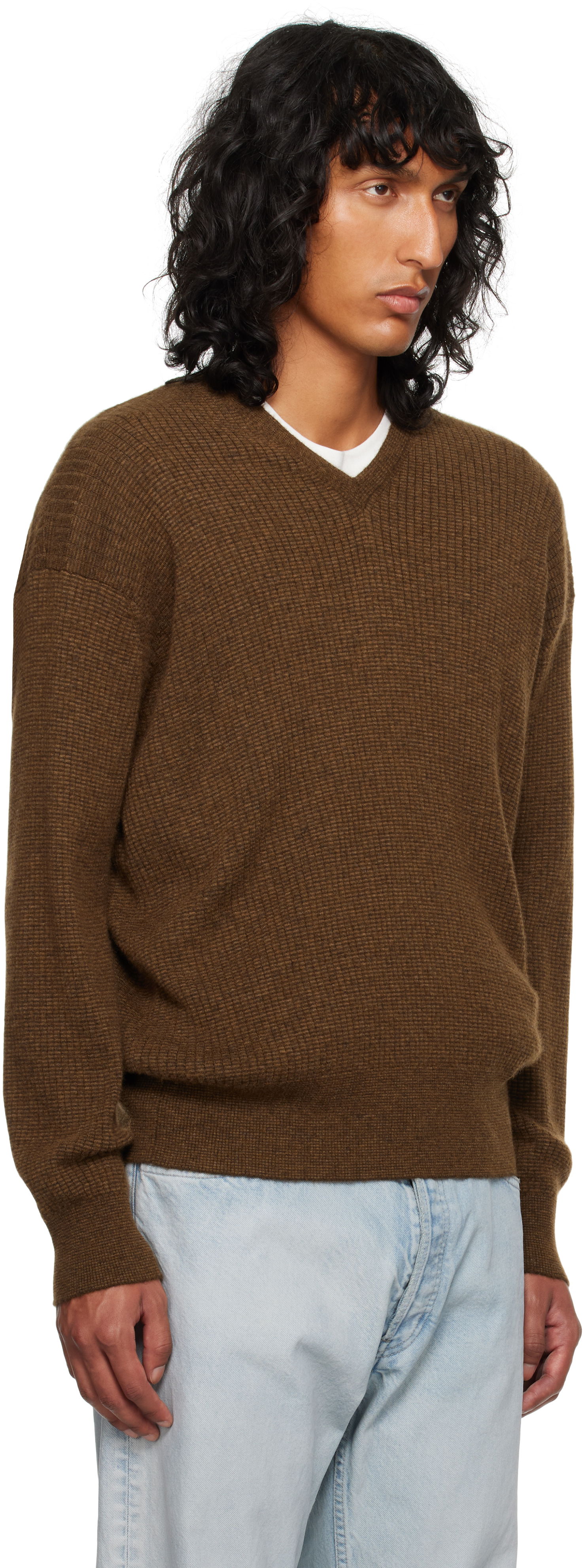 Sveter The Row Knitted V-Neck Sweater Hnedá | 830-Y363, 1