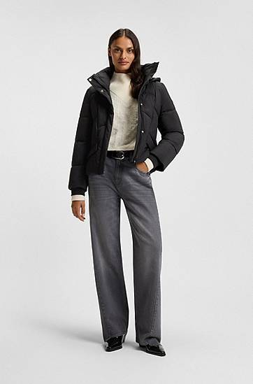 Prešívaná bunda BOSS Padded Hooded Jacket with Piped Details Čierna | 50546845, 1