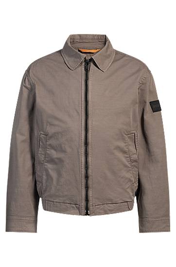 Bunda BOSS Relaxed-Fit Stretch-Cotton Twill Jacket Šedá | 50537107, 0