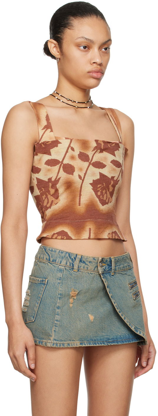 Tielko Miaou Miaou Imogene Rose Print Tank Top Hnedá | 7023WOSSRO, 1