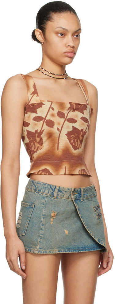 Tielko Miaou Miaou Imogene Rose Print Tank Top Hnedá | 7023WOSSRO, 1