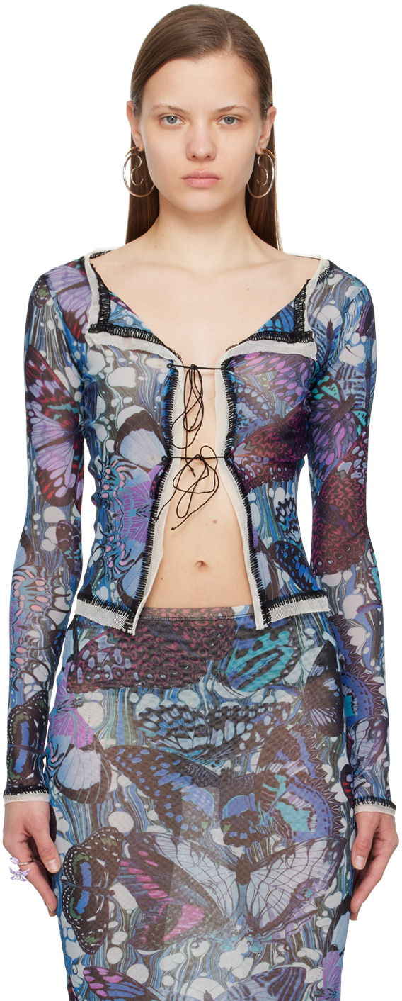 Tielko Jean Paul Gaultier Gaultier Butterfly Print Tie Cardigan Modrá | 24/25-F-CD006-T545-5090, 0