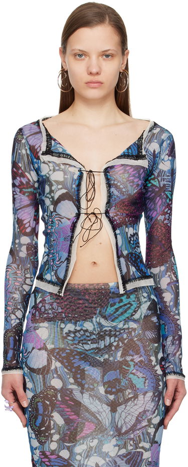 Tielko Jean Paul Gaultier Gaultier Butterfly Print Tie Cardigan Modrá | 24/25-F-CD006-T545-5090, 0