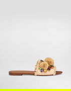 Dolce & Gabbana Braided Fringed Raffia Slide Sandals with Pompoms and Jewels