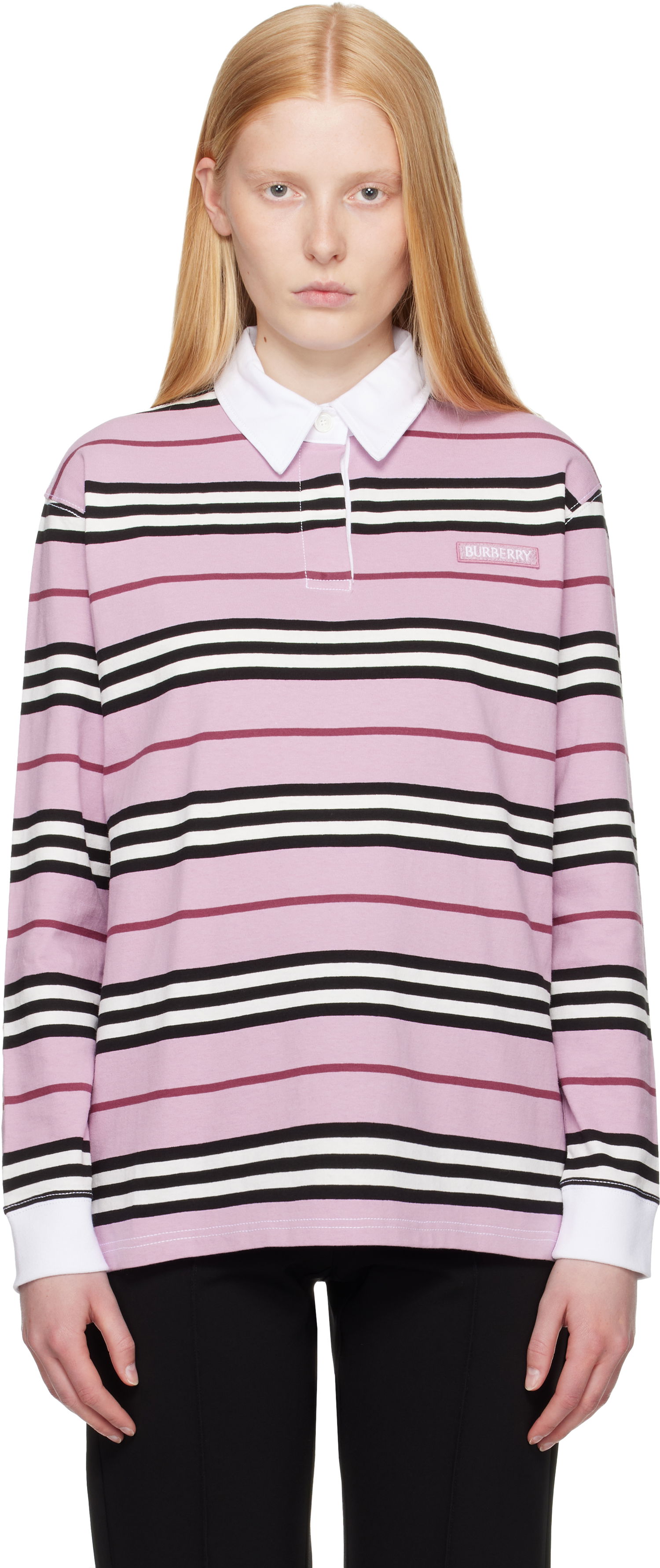 Polo tričko Burberry Burberry Long Sleeve Striped Polo Ružová | 8106581, 0