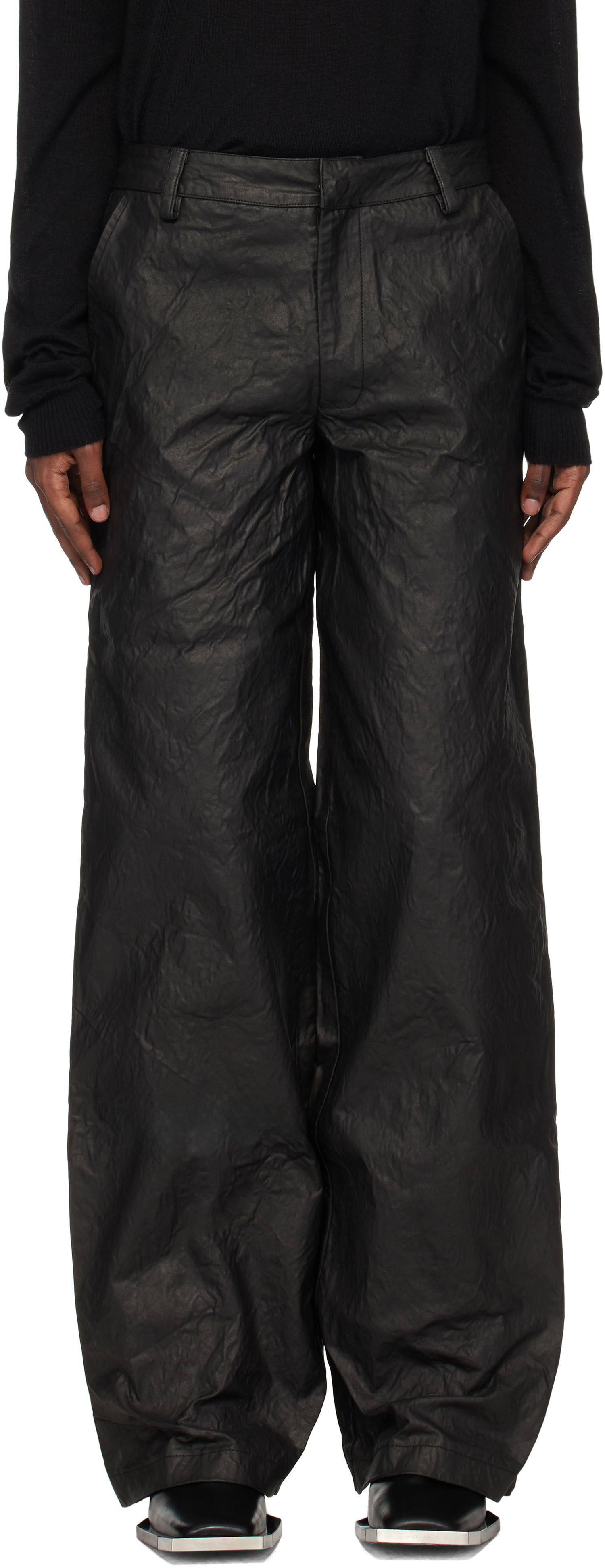 Nohavice HELIOT EMIL Armada Crinkled Wide Leg Trousers Čierna | AW24_M_10_178_BLK01, 0