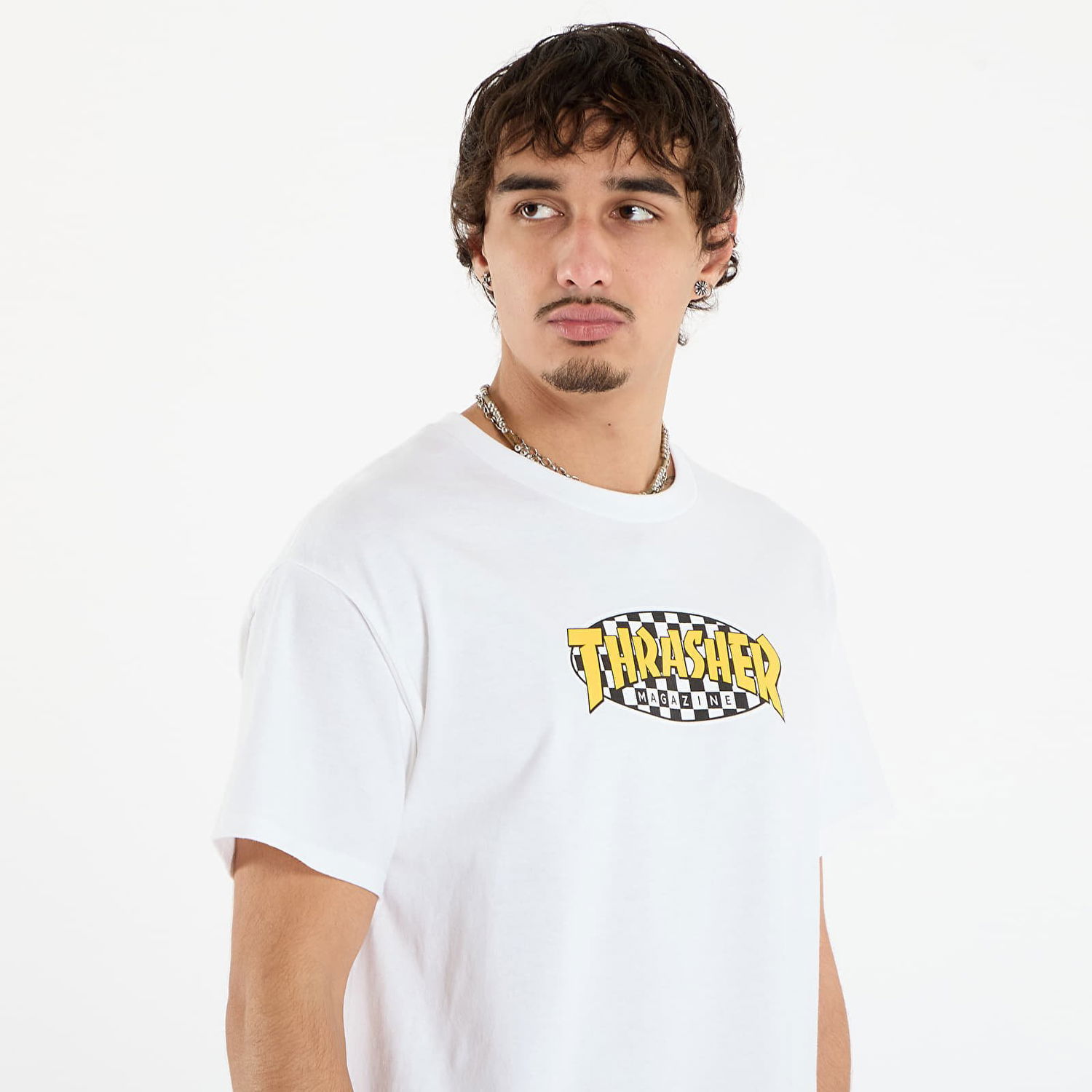 Tričko Thrasher Checkered Oval T-Shirt Biela | 145760, 1