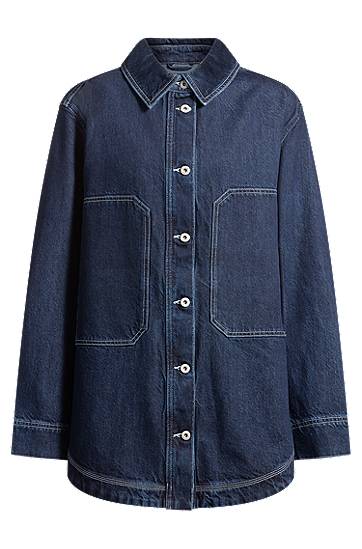 Košeľa BOSS Oversized Denim Jacket with Contrast Stitching Modrá | 50531741