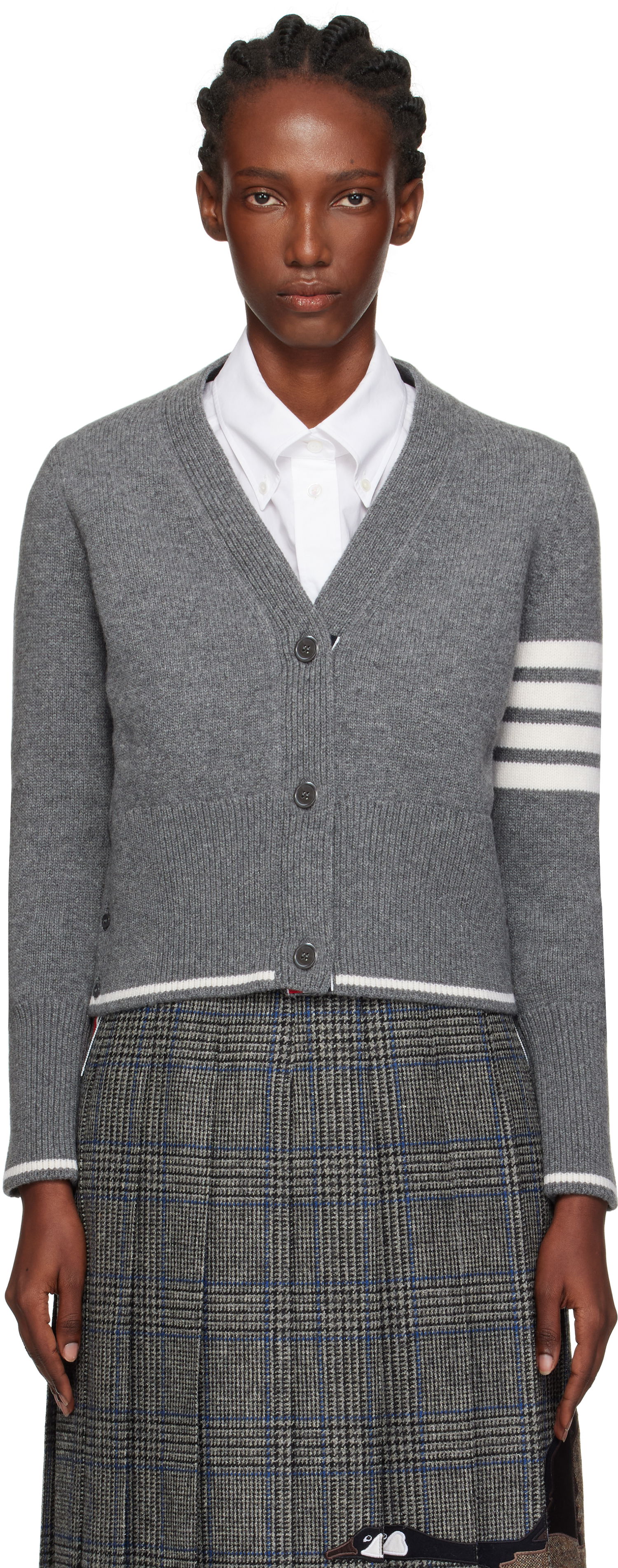 Sveter Thom Browne Thom Browne Intarsia Geese 4-Bar V-Neck Cardigan Šedá | FKC657A-Y1029, 0