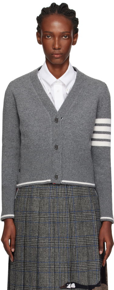 Sveter Thom Browne Thom Browne Intarsia Geese 4-Bar V-Neck Cardigan Šedá | FKC657A-Y1029, 0