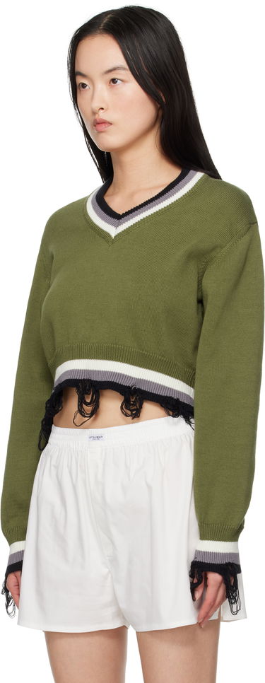 Sveter Ottolinger Ottolinger Cropped V-Neck Sweater Zelené | 10710150701, 3