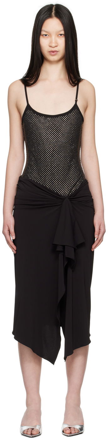 Šaty The Attico Attico Crystal-Cut Draped Midi Dress Čierna | 248WCM152 RY02T, 0