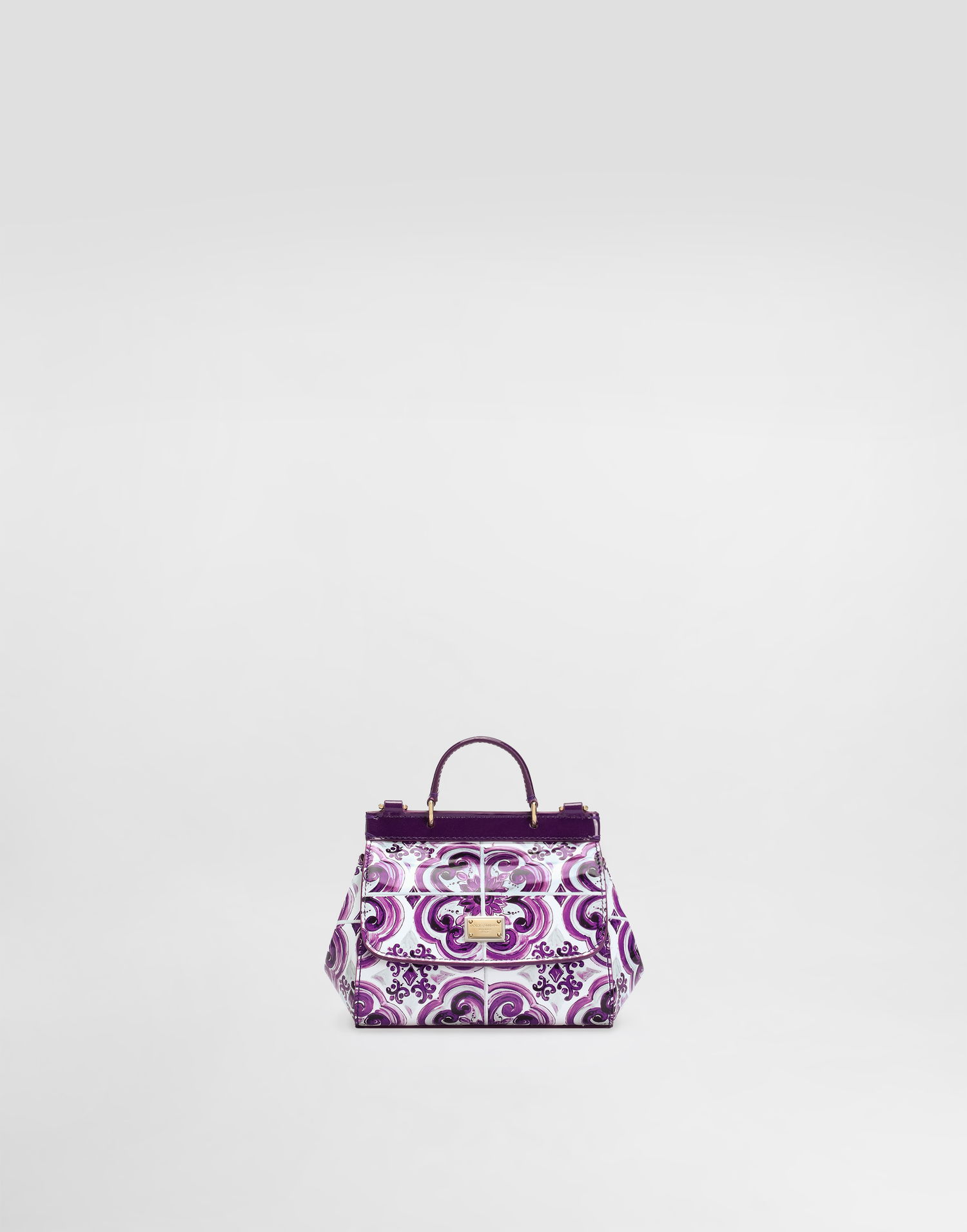 Kabelka Dolce & Gabbana Dolce & Gabbana Sicily Polished Calfskin Handbag with Majolica Print Fialová | EB0003AQ975I03TN, 0