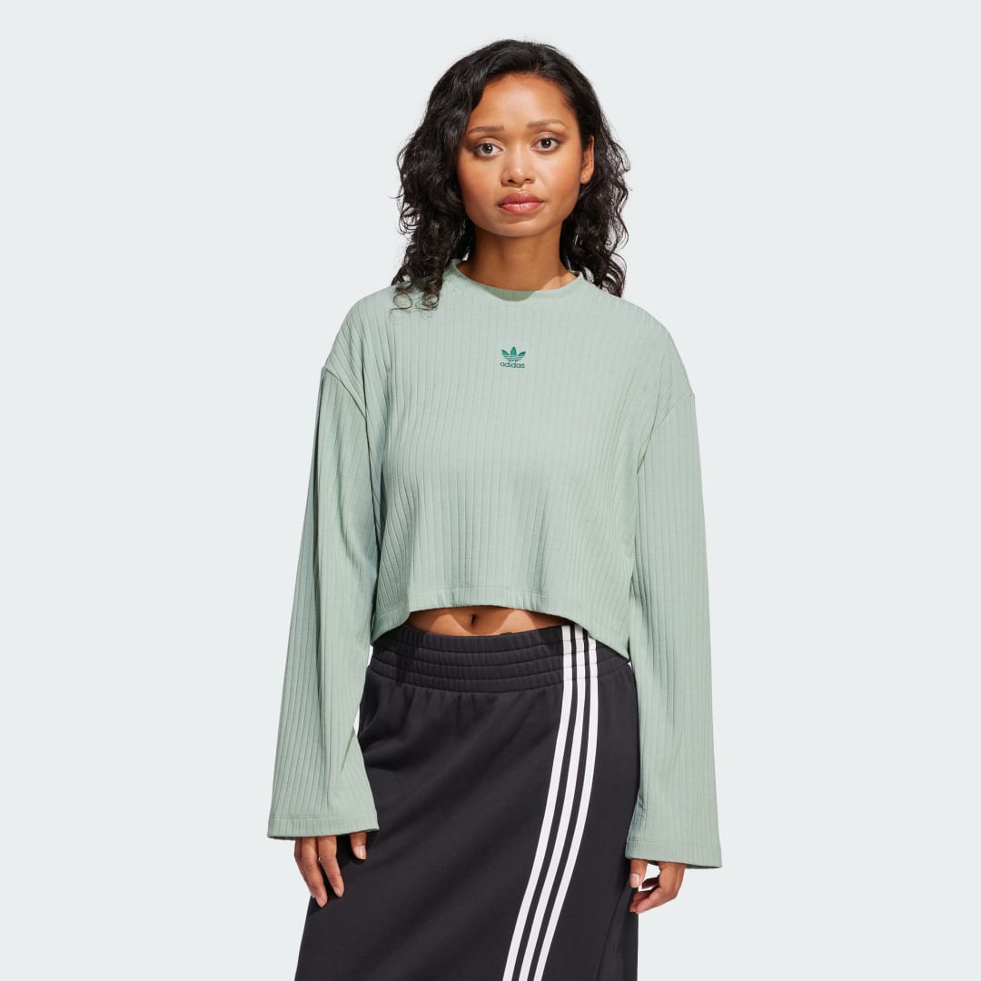 Crop Top adidas Performance Women's Essentials Wide Rib Cropped Long Sleeve Top Zelené | JD5123, 0