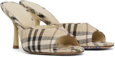 Oblečenie Burberry Burberry Check Linen Blend Mews High Heel Mules Béžová | 8102491, 3