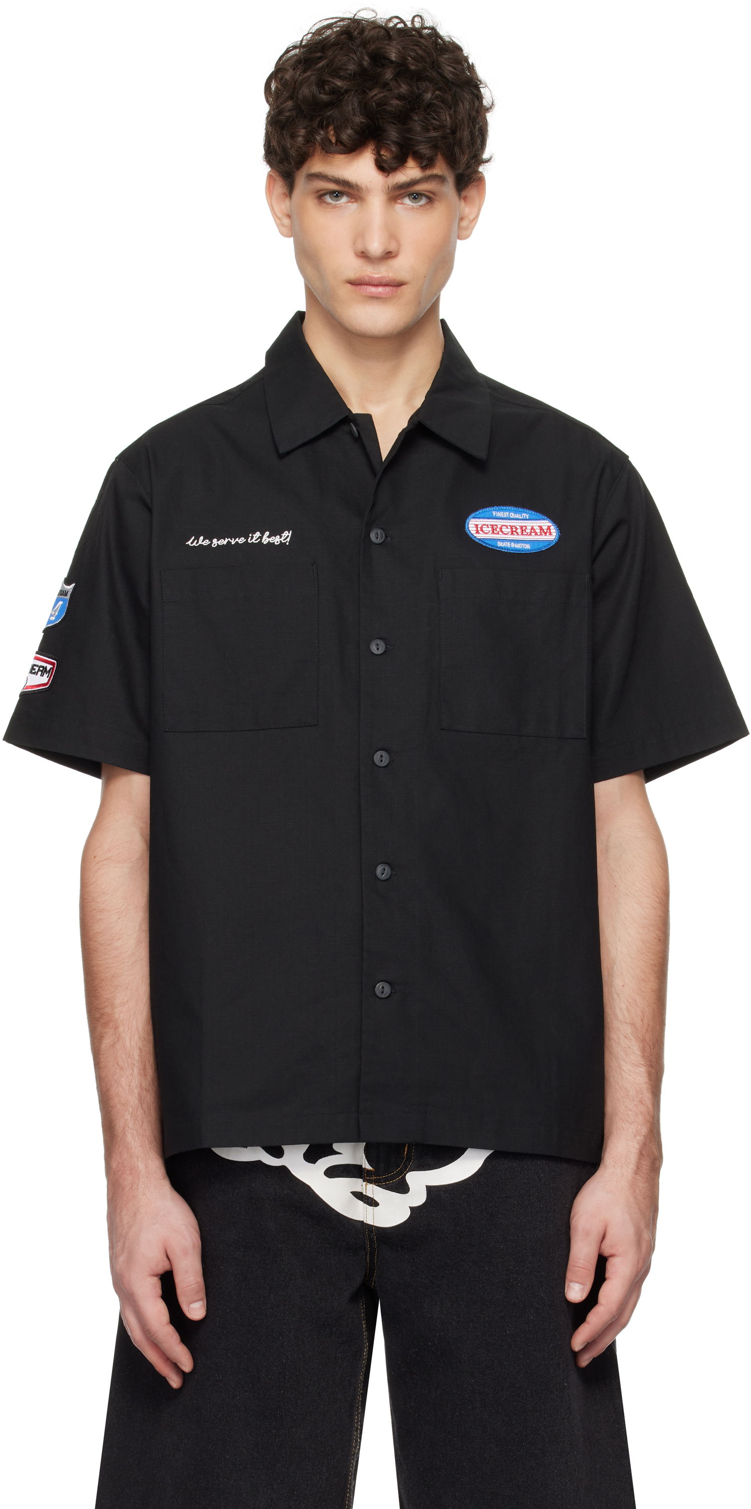 Košeľa BBC IceCream ICECREAM Short Sleeve Patch Work Shirt Čierna | ICW006, 0